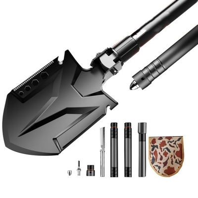 Sekop Berkemah Multifungsi Lipat Hitam 8in Aluminium Alloy Handle Lurus