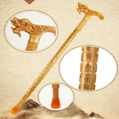 T Handle Rubber Foot Wood Walking Cane, Tongkat Kayu Peach Untuk Sesepuh