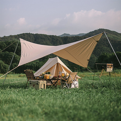 Pop Up Camping Sun Awning 210T Polyester Pipa Besi Tenda Penampungan Matahari Pantai